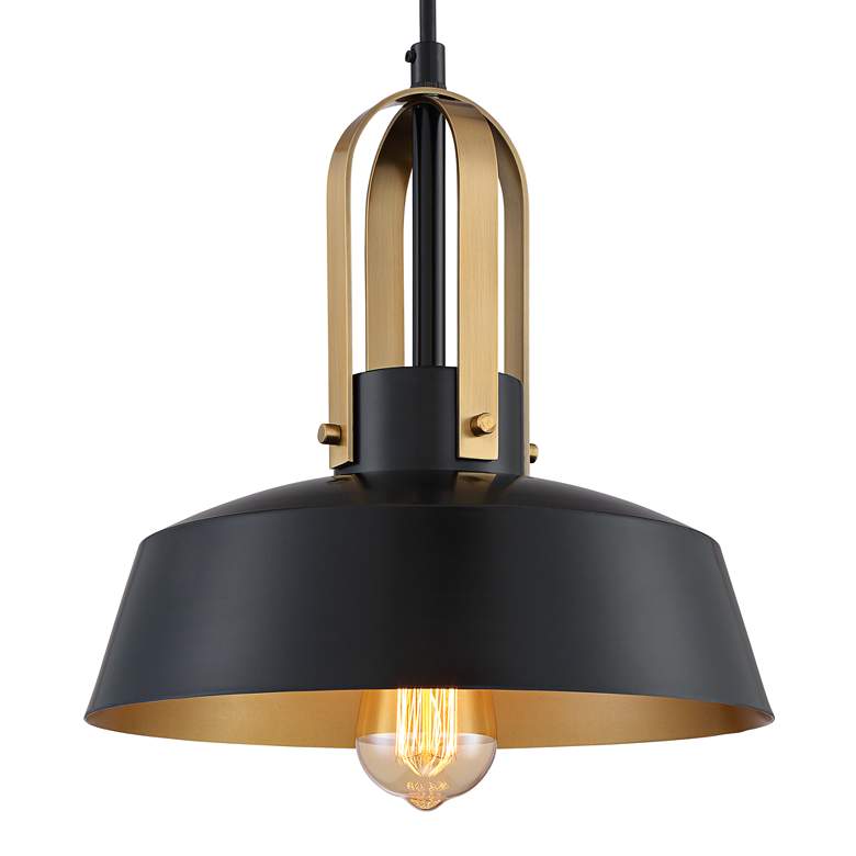 Image 3 Possini Euro Harmonic 12 inch Wide Black and Warm Brass Mini Pendant Light more views