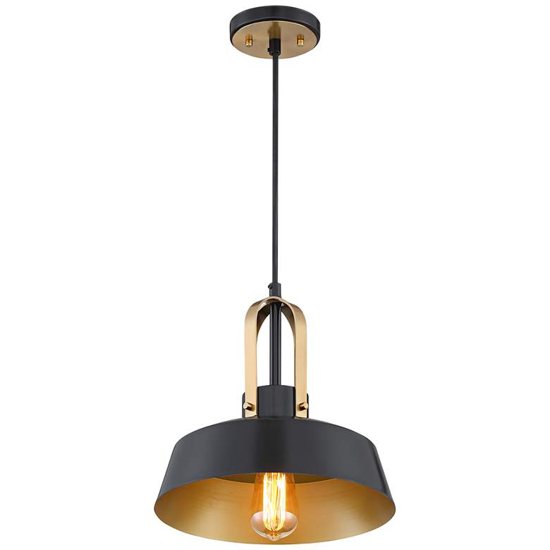 Image 7 Possini Euro Harmonic 12 inch Wide Black and Warm Brass Mini Pendant Light more views