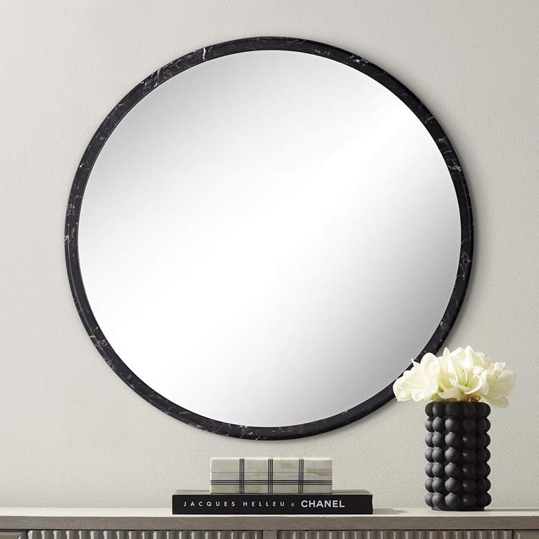 Image 2 Possini Euro Harriet 34" Wide Black Faux Marble Round Wall Mirror