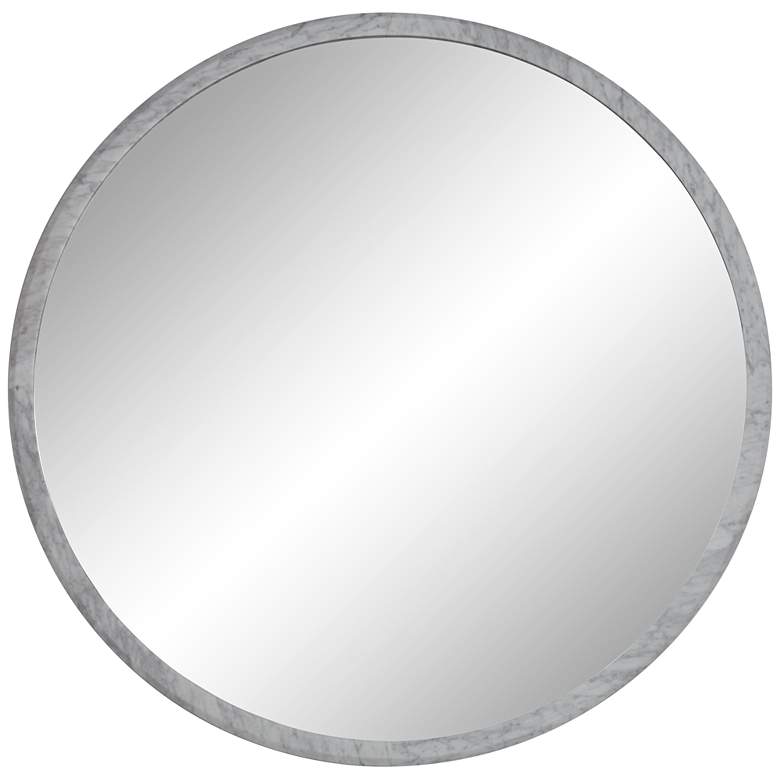 Image 2 Possini Euro Harriet 34" Wide White Faux Marble Round Wall Mirror