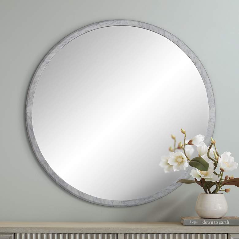 Image 1 Possini Euro Harriet 34" Wide White Faux Marble Round Wall Mirror