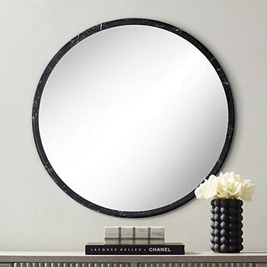 Possini Euro Harriet 34" Wide Black Faux Marble Round Wall Mirror