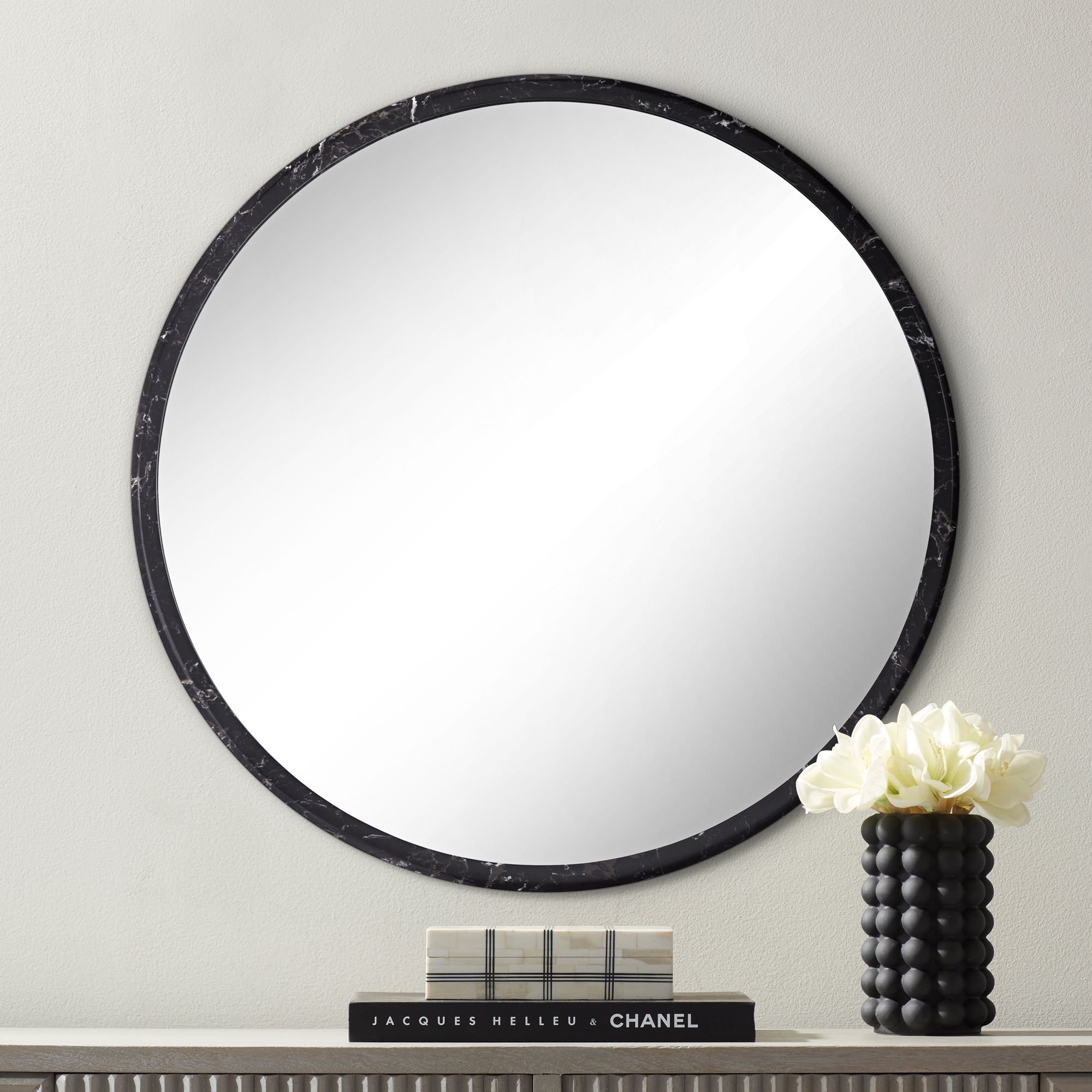 Image 7 Possini Euro Harriet Black Faux Marble 34" Round Wall Mirrors Set of 2 more views