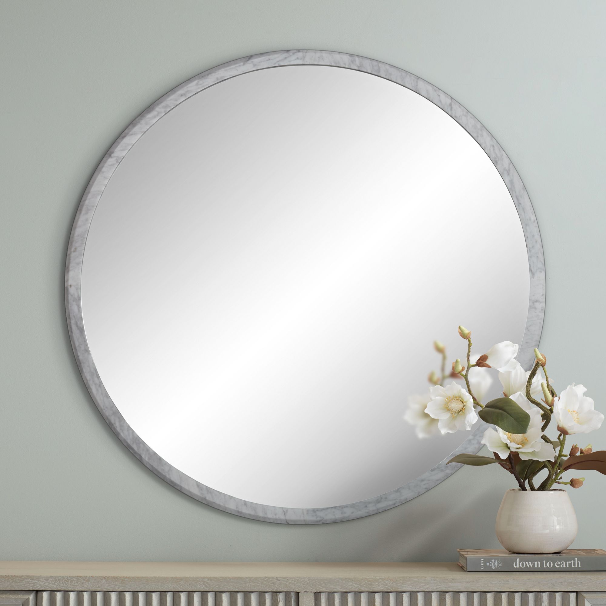 Image 6 Possini Euro Harriet White Faux Marble 34" Round Wall Mirrors Set of 2 more views