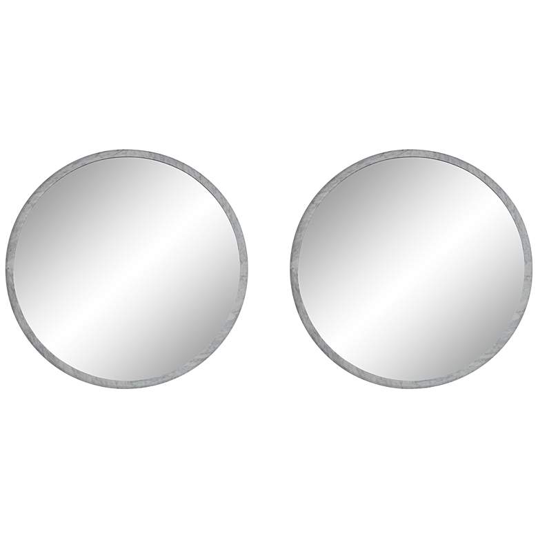 Image 1 Possini Euro Harriet White Faux Marble 34" Round Wall Mirrors Set of 2