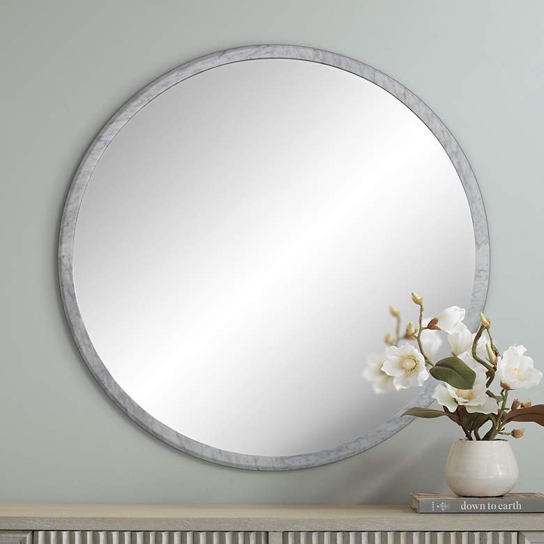 Image 6 Possini Euro Harriet White Faux Marble 34" Round Wall Mirrors Set of 2 more views
