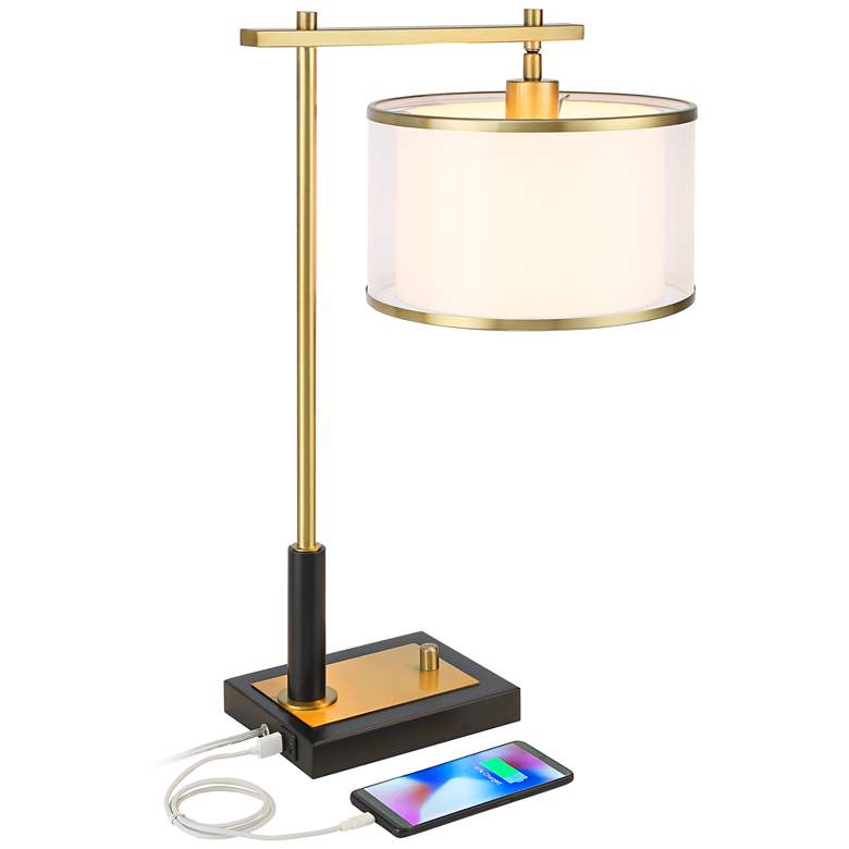 Image 3 Possini Euro Hayven Black and Warm Gold Desk Lamp with Dual USB Ports more views