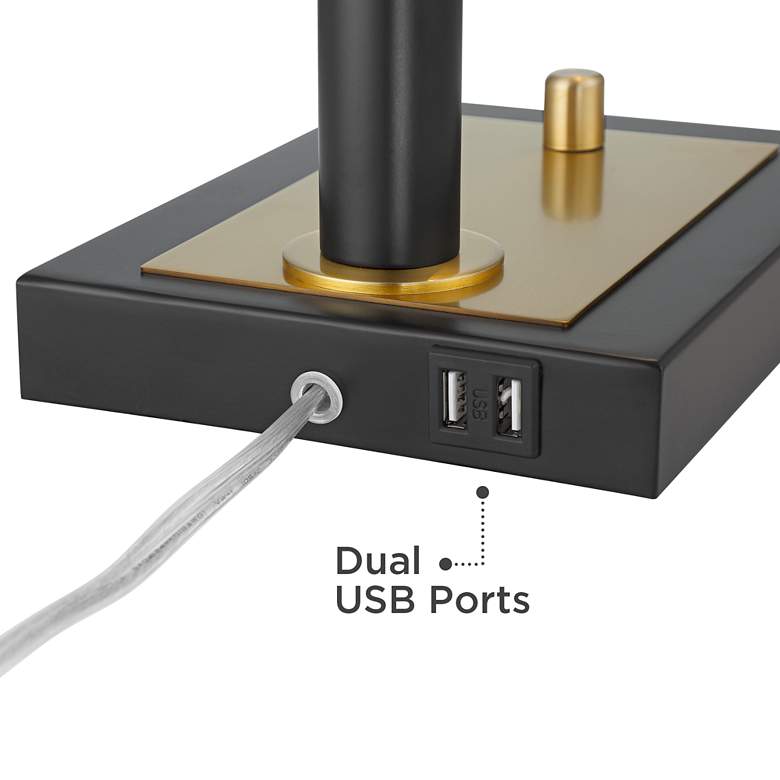 Image 5 Possini Euro Hayven Black and Warm Gold Desk Lamp with Dual USB Ports more views