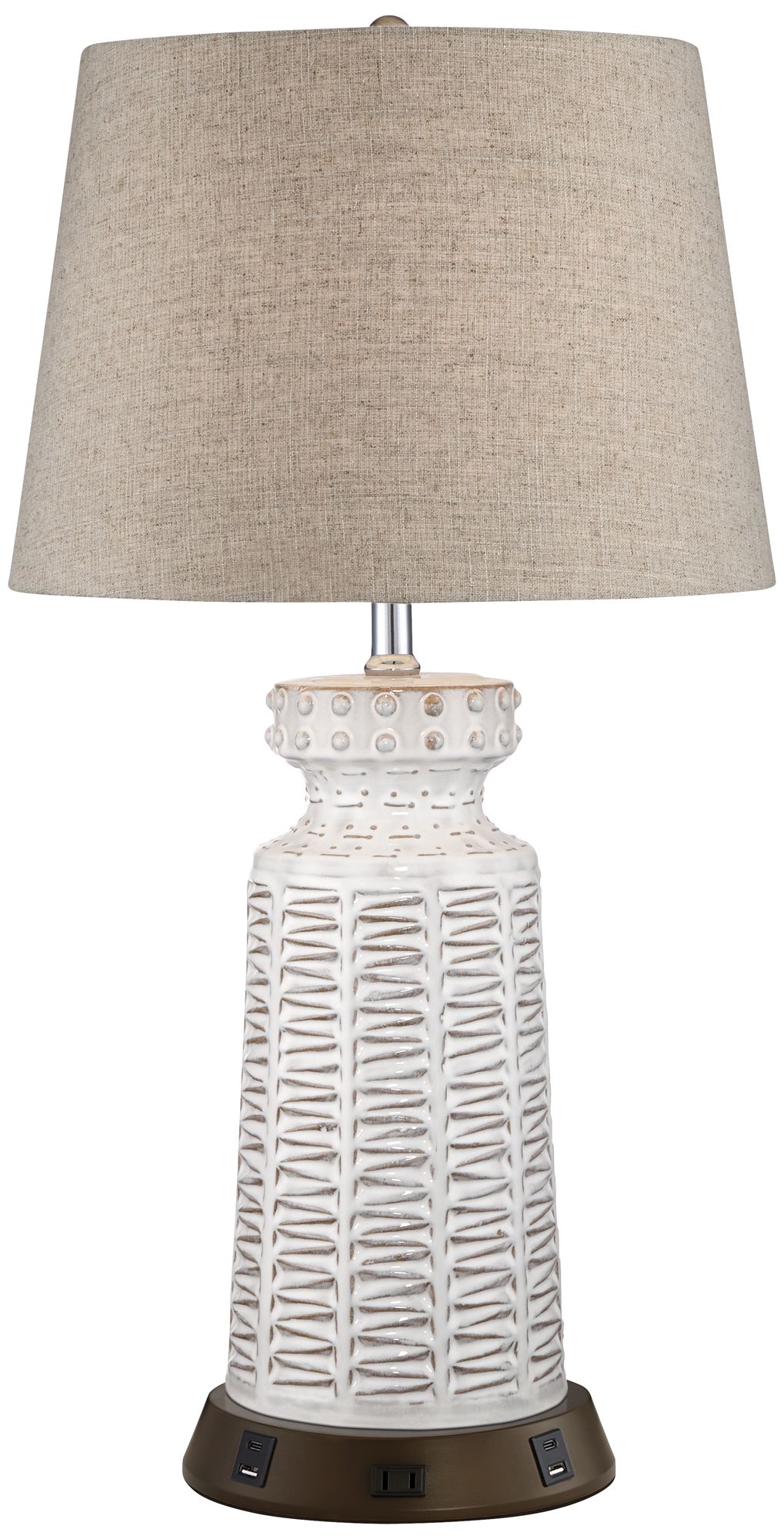 Possini Euro Helene White Ceramic Table Lamp with USB Workstation Base