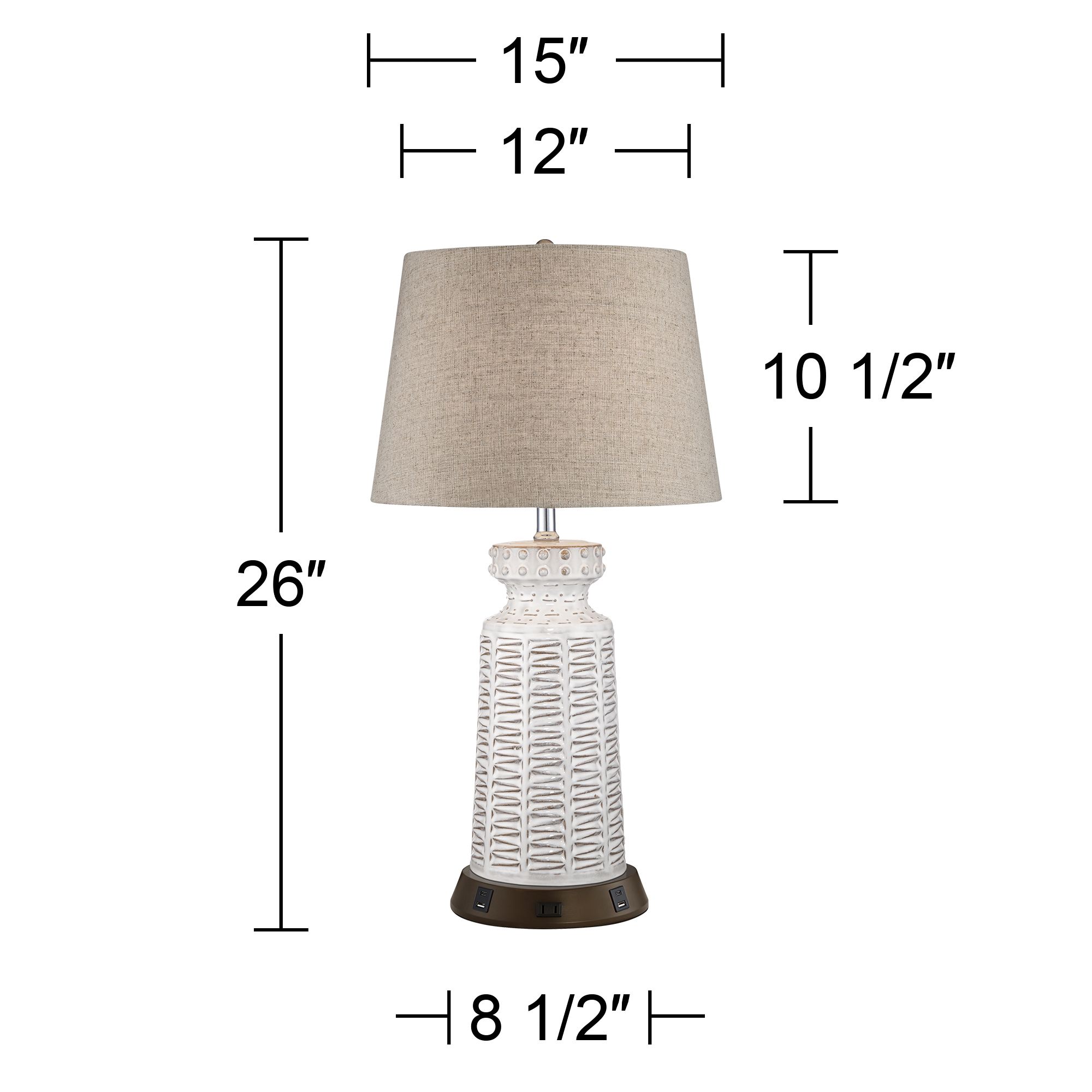Possini Euro Helene White Ceramic Table Lamp with USB Workstation Base