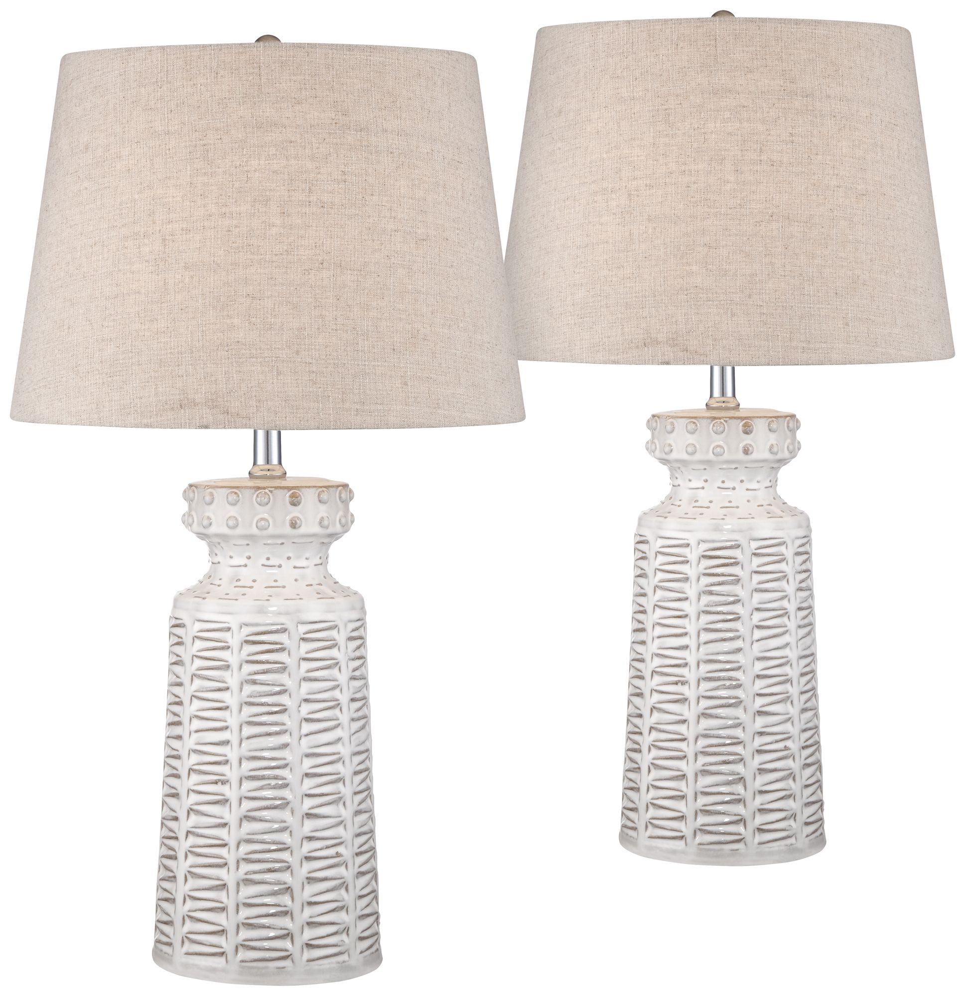 Possini Euro Helene White Glaze Ceramic Table Lamp Set of 2