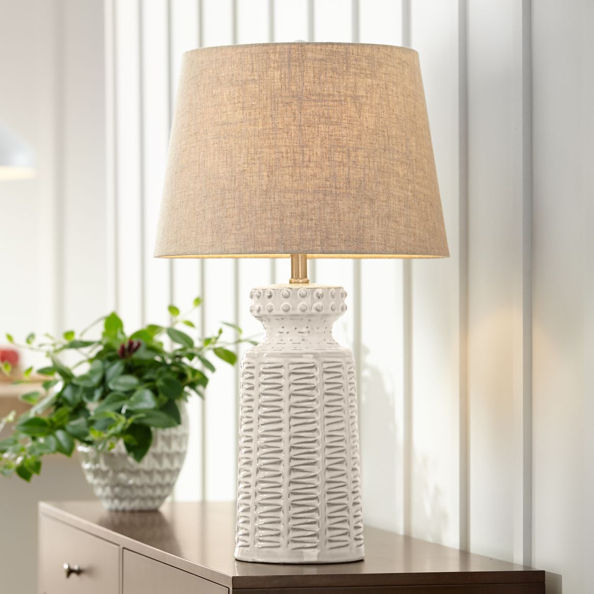 Possini Euro Helene White Glaze Ceramic Table Lamp Set of 2 in scene