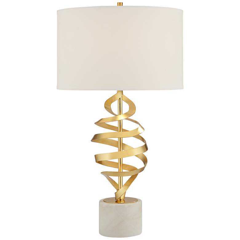 Image 3 Possini Euro Helix 30" Brass and White Marble Modern Lamp with Dimmer