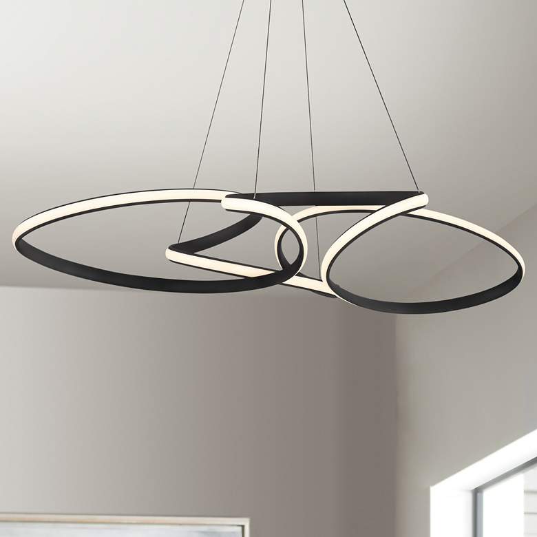 Image 1 Possini Euro Helix 39 1/2 inch Sand Black LED Multi-Ring Pendant Light