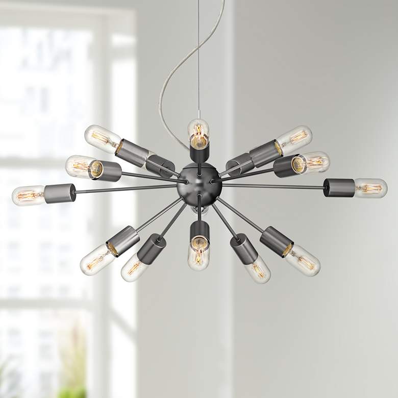 Image 1 Possini Euro Hemingson 28" Wide Gun Metal 15-Light Pendant
