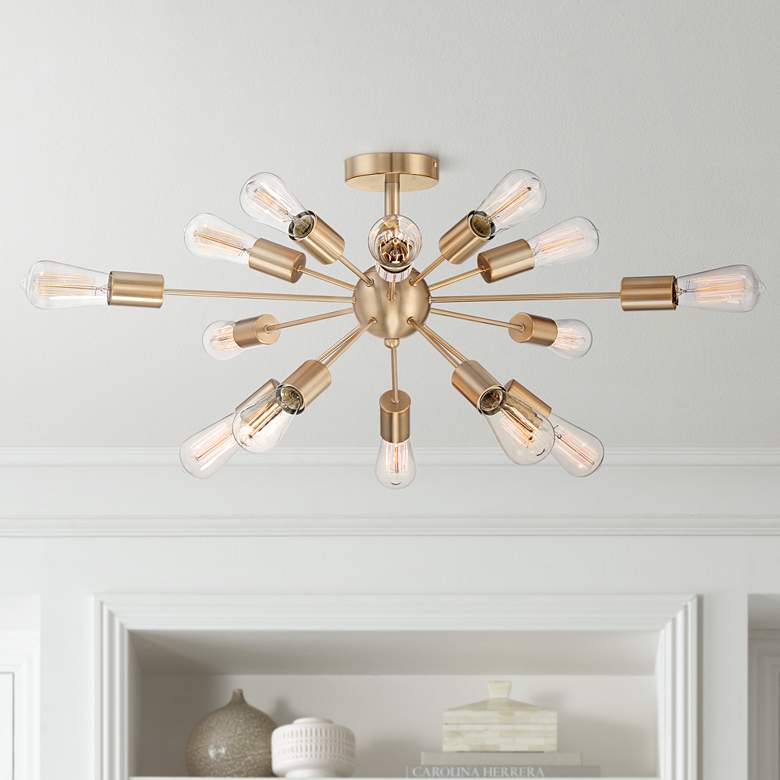 Image 1 Possini Euro Hemingson 32" Gold 15-Light LED Sputnik Ceiling Light
