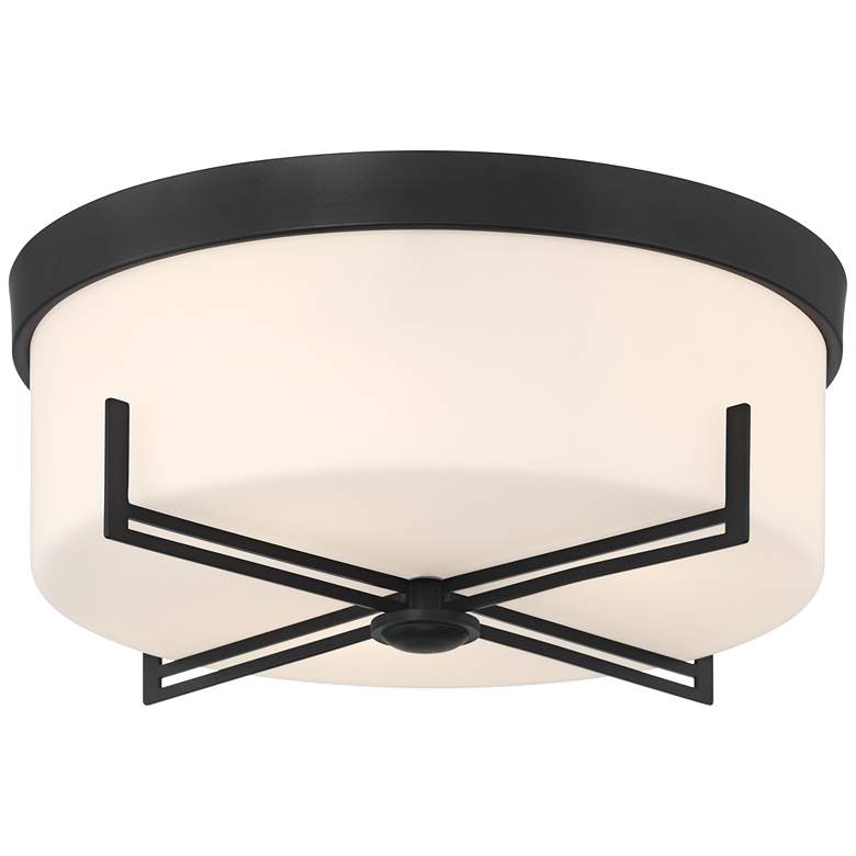 Image 2 Possini Euro Henning 15 1/2" Wide Black Ceiling Light with White Shade