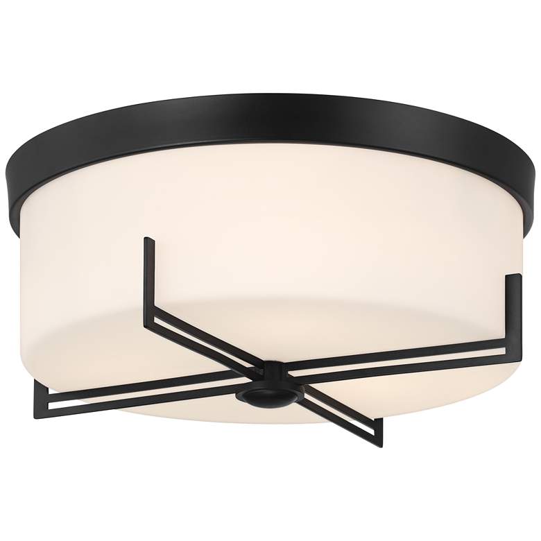 Image 6 Possini Euro Henning 15 1/2" Wide Black Ceiling Light with White Shade more views