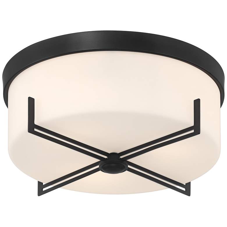 Image 7 Possini Euro Henning 15 1/2" Wide Black Ceiling Light with White Shade more views