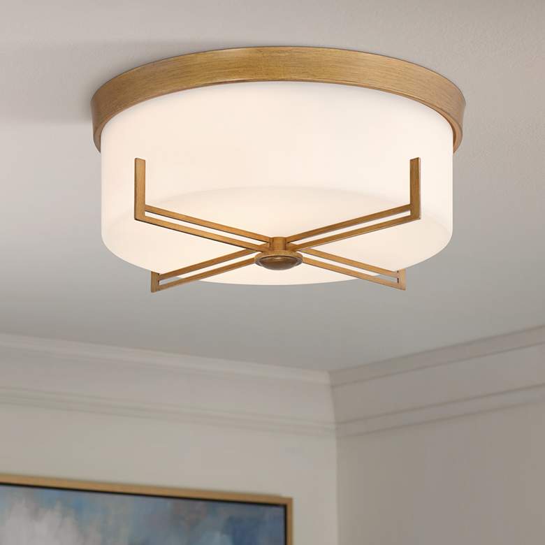 Image 1 Possini Euro Henning 15 1/2" Wide Gold Ceiling Light with White Shade