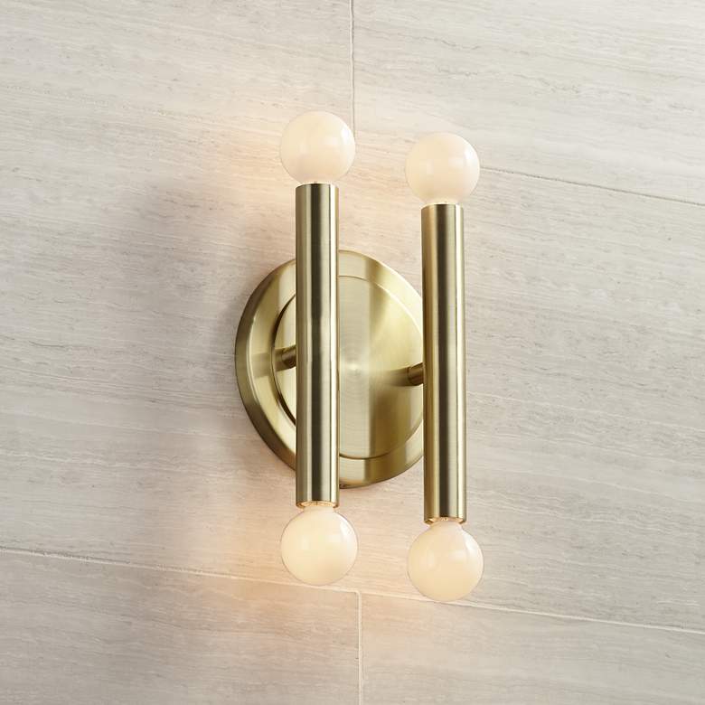 Image 1 Possini Euro Hera 12 1/2" High Satin Brass Wall Sconce