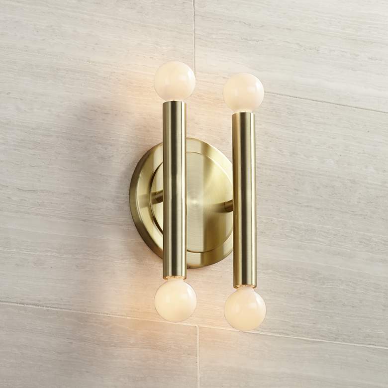 Image 1 Possini Euro Hera 12 1/2 inch High Satin Brass Wall Sconce