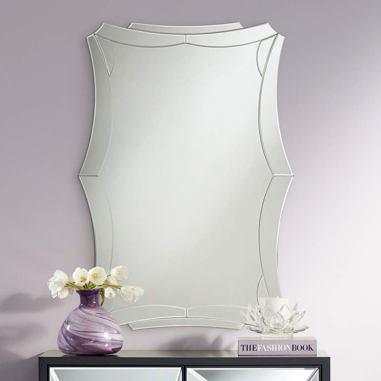Image 1 Possini Euro Hera 28 inch x 40 inch Rectangular Curved Edge Wall Mirror