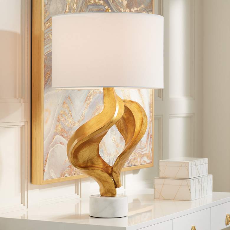 Image 1 Possini Euro Hera 31 inch Gold Leaf and Marble Modern Table Lamp