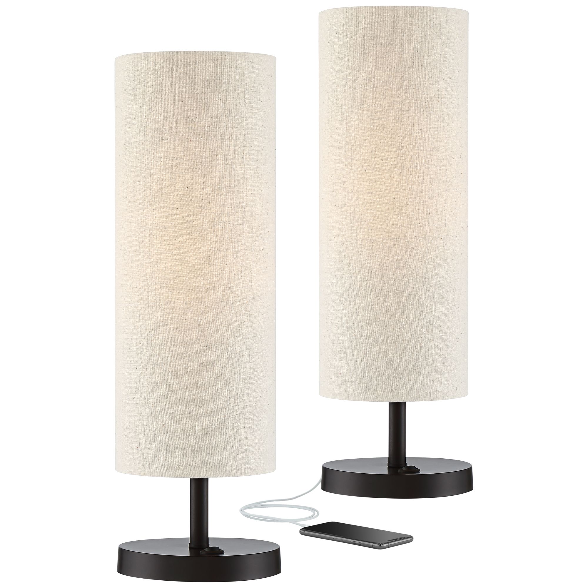 Image 2 Possini Euro Heyburn 20" Black-Bronze Outlet USB Table Lamps Set of 2