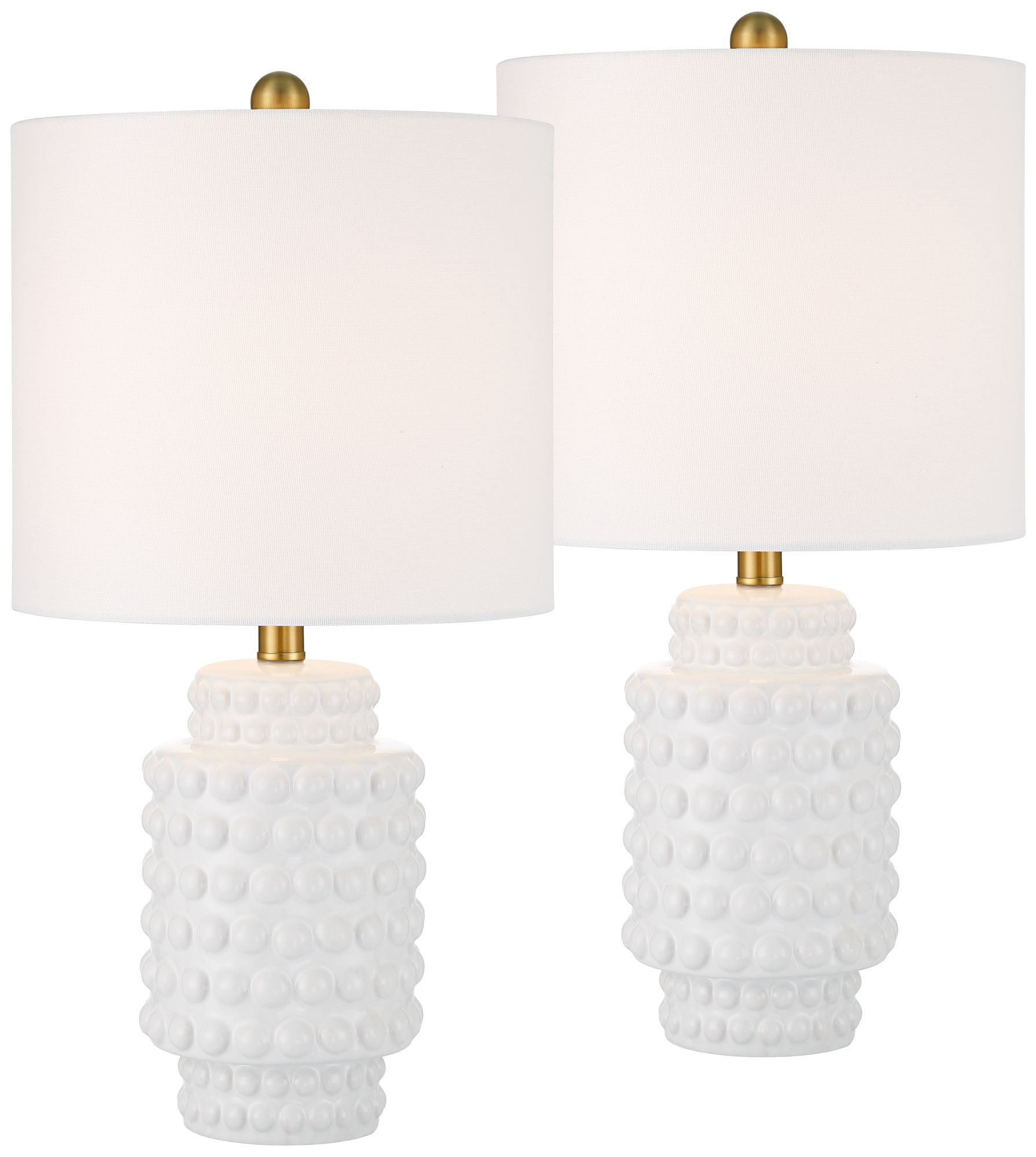 Image 3 Possini Euro Hobnail 22 1/2" White Ceramic Modern Table Lamps Set of 2