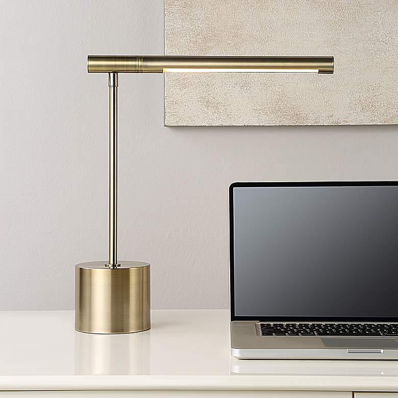 Image 1 Possini Euro Holbrook 17" High Antique Brass LED Desk Lamp