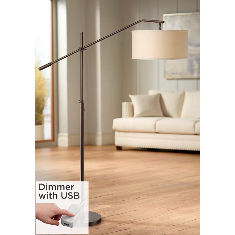 Image 1 Possini Euro Holden Oil-Rubbed Bronze Boom Arm Floor Lamp with USB Dimmer