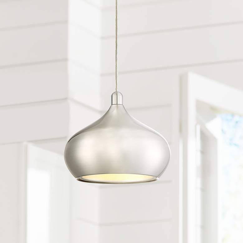 Image 1 Possini Euro Holland 7 1/2 inch Wide Satin Nickel Modern LED Mini Pendant