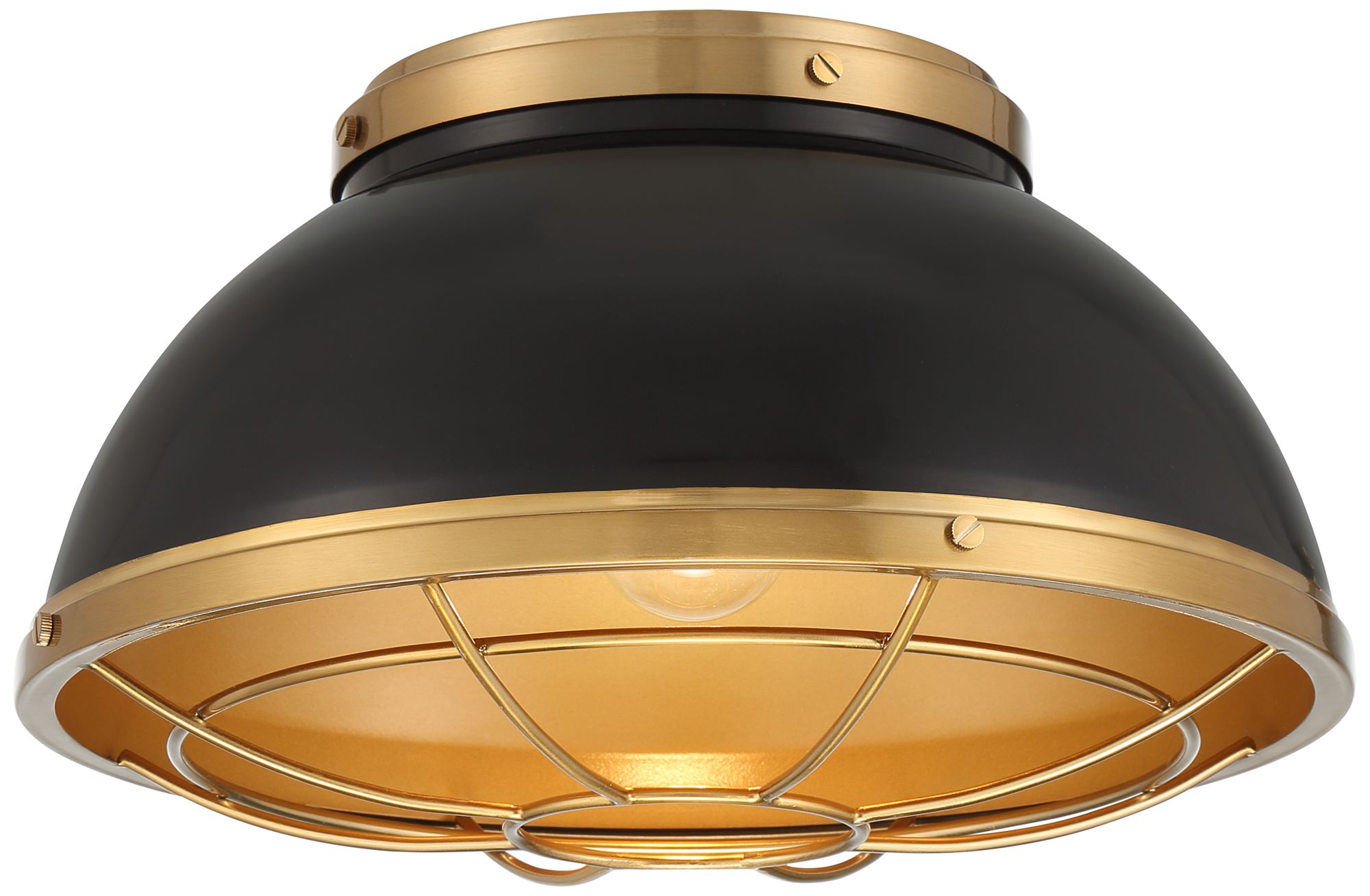 Image 2 Possini Euro Hylara 15" Wide Gloss Black and Warm Brass Ceiling Light