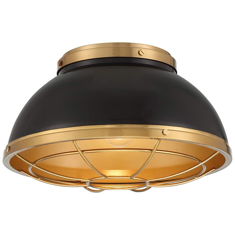 Image 2 Possini Euro Hylara 15" Wide Gloss Black and Warm Brass Ceiling Light