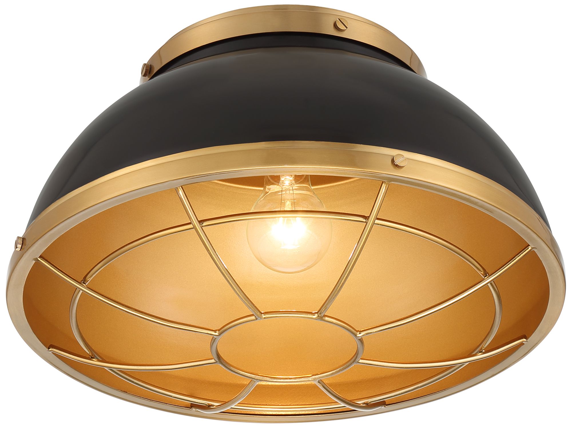 Image 5 Possini Euro Hylara 15" Wide Gloss Black and Warm Brass Ceiling Light more views