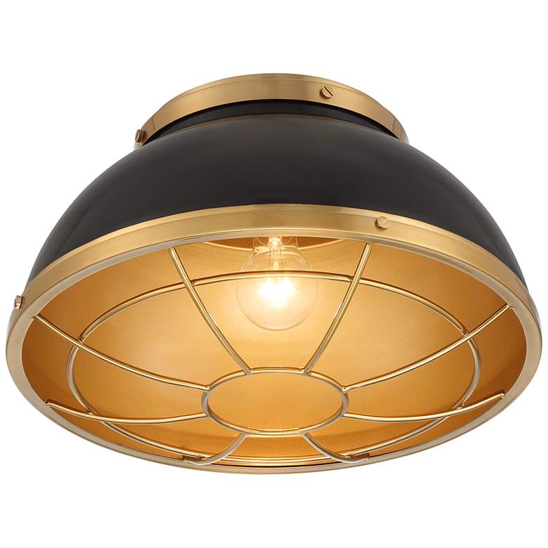 Image 5 Possini Euro Hylara 15" Wide Gloss Black and Warm Brass Ceiling Light more views