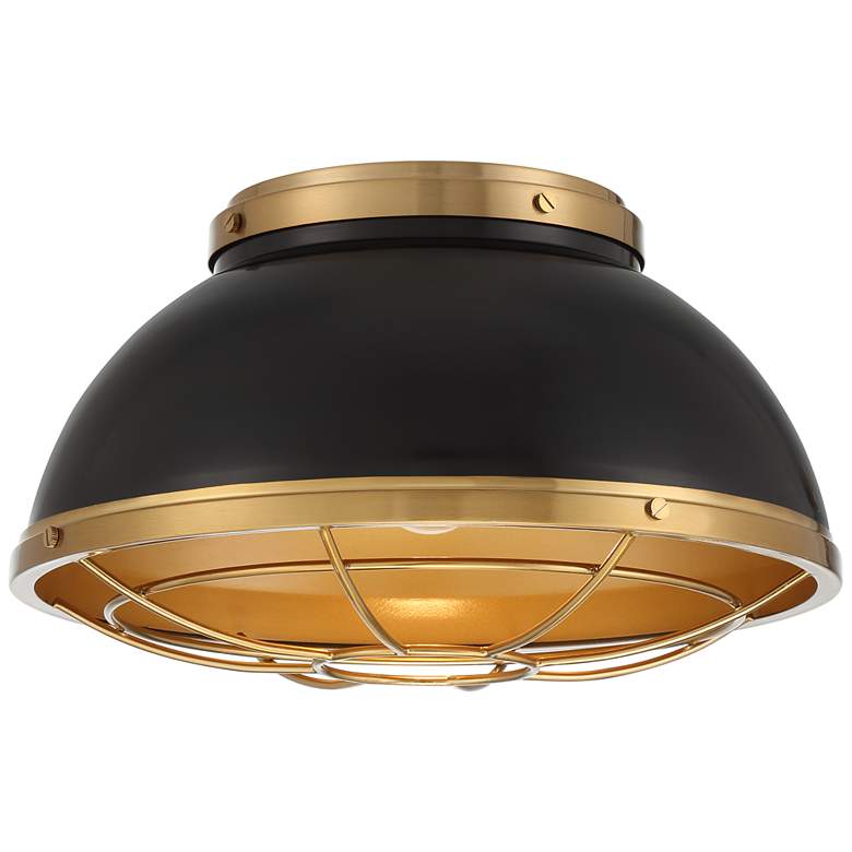 Image 6 Possini Euro Hylara 15 inch Wide Gloss Black and Warm Brass Ceiling Light more views