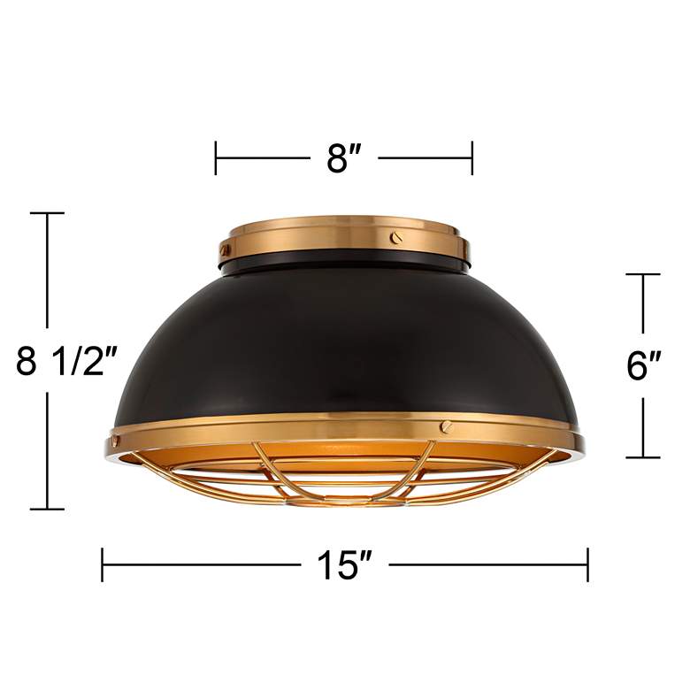 Image 7 Possini Euro Hylara 15" Wide Gloss Black and Warm Brass Ceiling Light more views