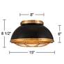 Possini Euro Hylara 15" Wide Gloss Black and Warm Brass Ceiling Light