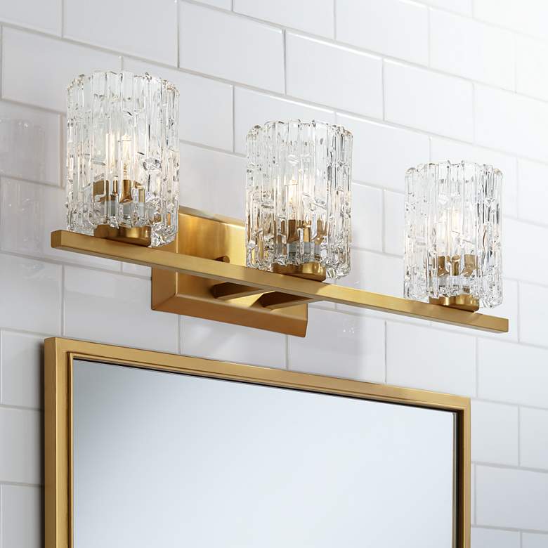 Image 1 Possini Euro Icelight 25 inch Wide Ice Glass and Gold Bath Light