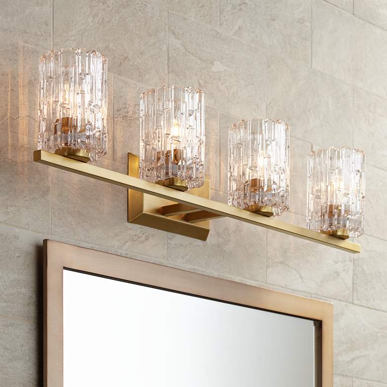 Image 1 Possini Euro Icelight 36 inch Wide Ice Glass and Warm Brass Bath Light