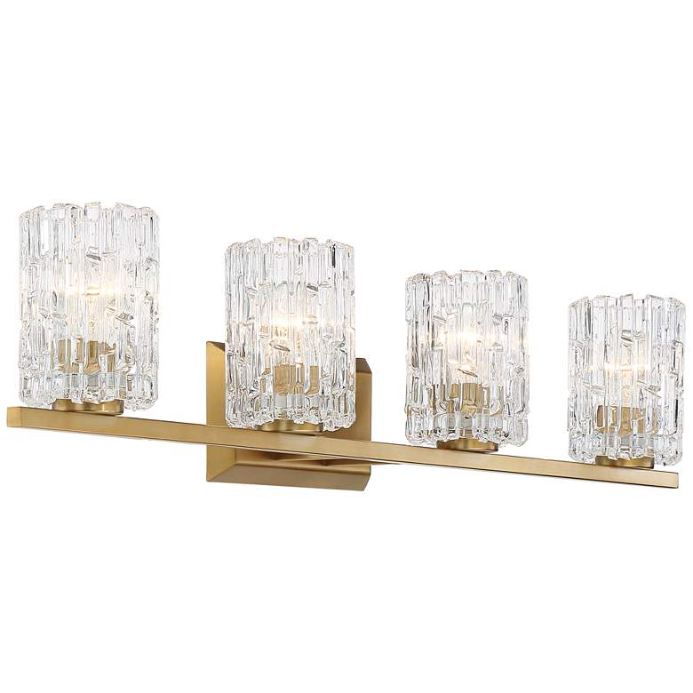 Image 4 Possini Euro Icelight 36 inch Wide Ice Glass and Warm Brass Bath Light more views