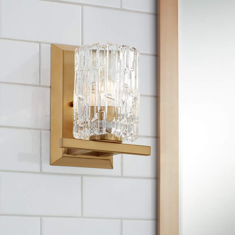 Image 1 Possini Euro Icelight 8 3/4" High Ice Glass Warm Brass Wall Sconce