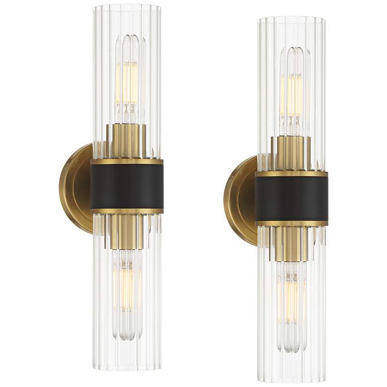 Image 1 Possini Euro Idyl 16 1/4"H Warm Gold Black 2-Light Bath Light Set of 2