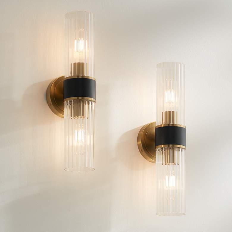 Image 1 Possini Euro Idyl 16 1/4"H Warm Gold Black 2-Light Bath Light Set of 2