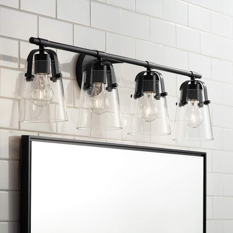 Image 1 Possini Euro Indira 33 3/4" Wide Black Metal 4-Light Bath Light