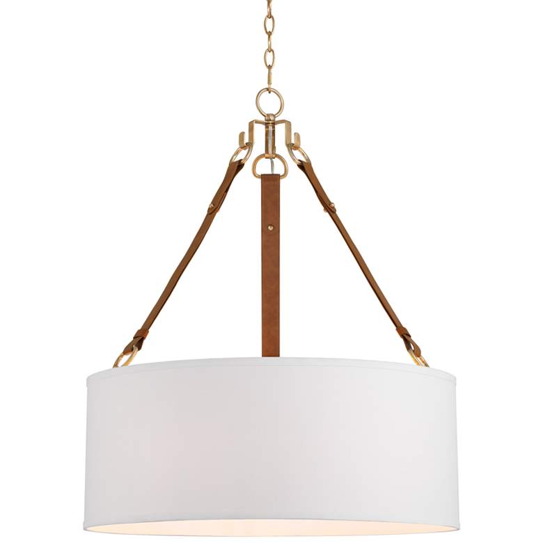 Image 2 Possini Euro Indy 26" White and Leather 5-Light Drum Pendant Light