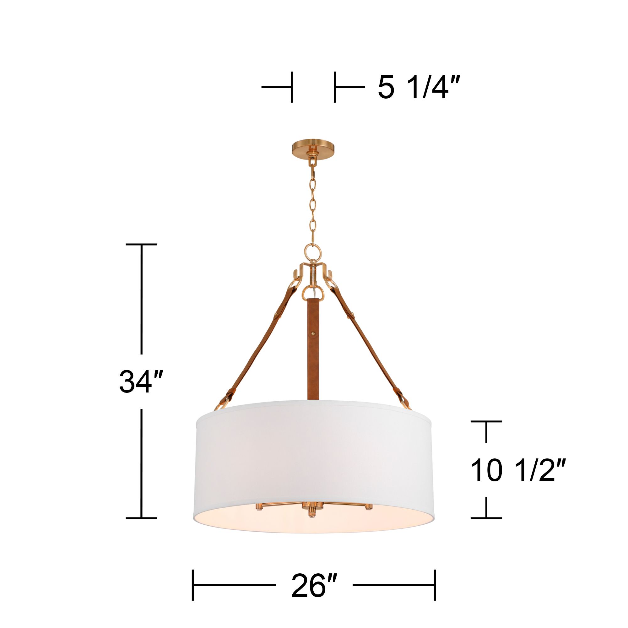 Possini Euro Indy 26" White and Leather 5-Light Drum Pendant Light