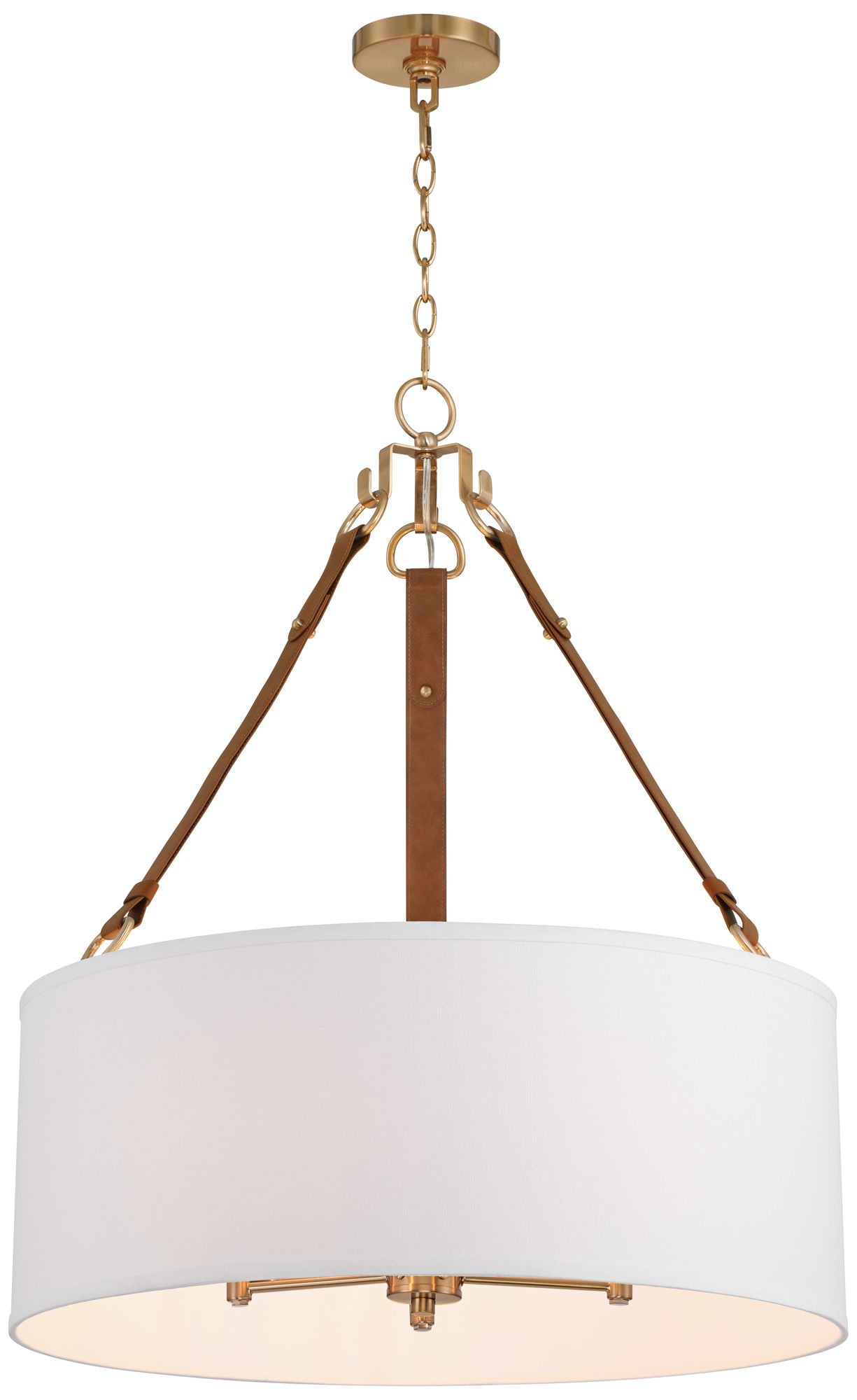 Possini Euro Indy 26" White and Leather 5-Light Drum Pendant Light